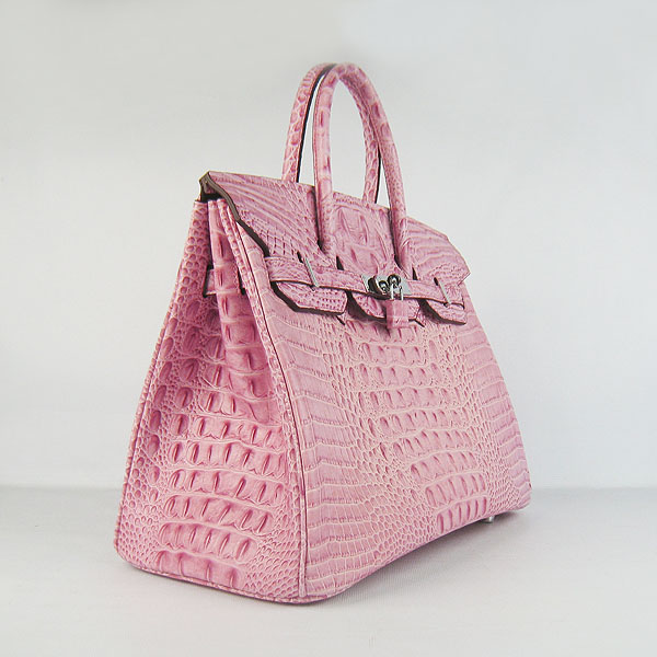 High Quality Fake Hermes Birkin 35CM Crocodile Head Veins Leather Bag Pink 6089